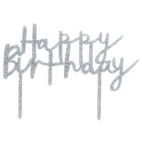 Torten-Topper Happy Birthday Silber, Acryl
