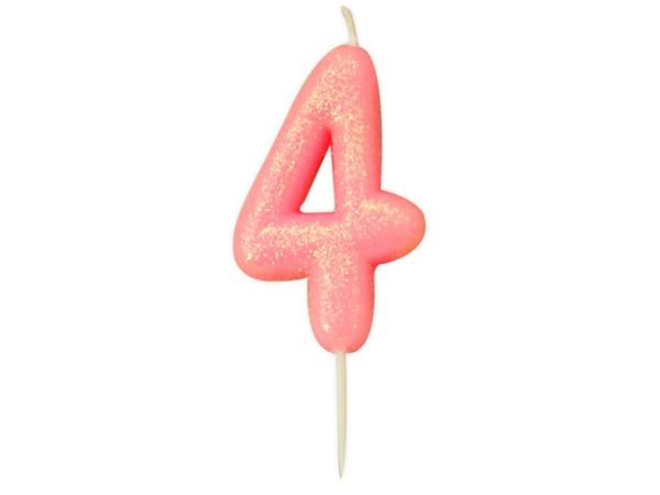 Geburtstagskerze Zahl 4, Rosa, 7 cm