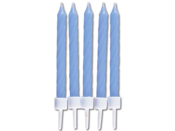 Geburtstagskerzen mit Halter, hellblau, 10 Stk.