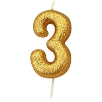 Birthday candle number 3, gold, 7 cm