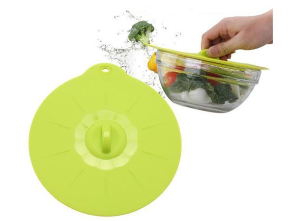 Universal lid made of food safe silicone Ø21 cm green transparente