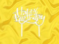 Cake Topper Happy Birthday silber
