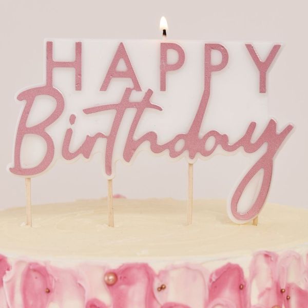 Meri Meri Geburtstagskerzen, HAPPY BIRTHDAY, pink, 12 cm