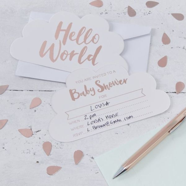 Einladungskarten-Set Babyshower, Roségold