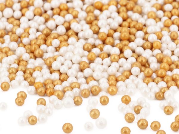 Soft Sugar Pearls white and gold 100g