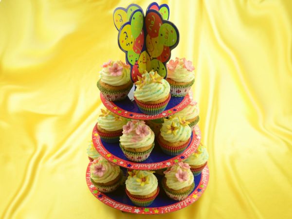 Cupcake stand tiers Happy Birthday
