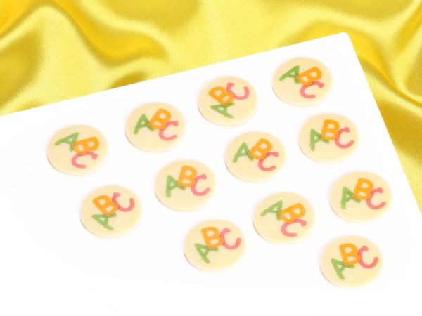 Schokoaufleger ABC weiß rund 3cm 24 Stück