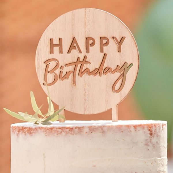 Torten Topper Happy Birthday Rund Holz