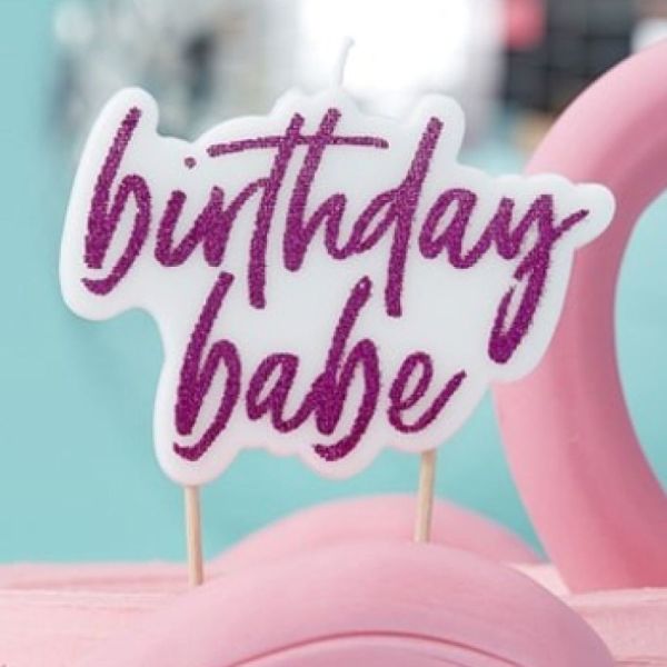 Geburtstagskerze Birthday Babe, Pink mit Glitzer