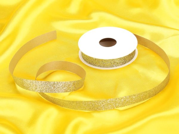 Satin ribbon gold glitter 15mm; 5m GREENLINE