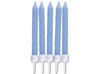 Geburtstagskerzen mit Halter, hellblau, 10 Stk.