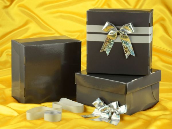 Cake Box 26cm graphit Set of 3 pcs. with Bow Set silver