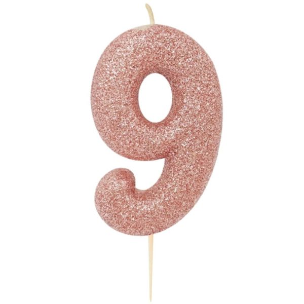 Geburtstagskerze Zahl 9, Rose Gold, 7 cm