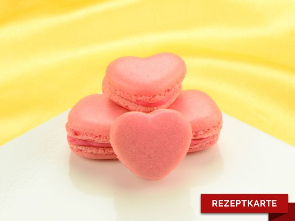 Macaron-Himbeerherzen Rezeptkarte
