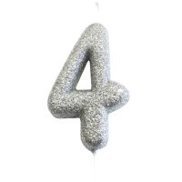 Geburtstagskerze Zahl 4, Silber, 7 cm