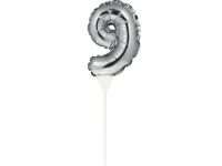 Ballon-Topper Zahl 9, Silber, 13 cm