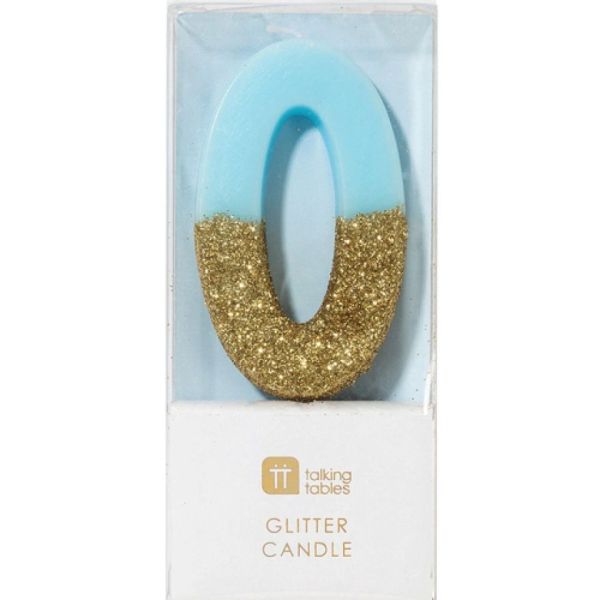 Geburtstagskerze, zahlenkerze, 0, blau, glitzer