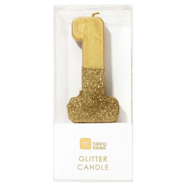 Geburtstagskerze 1, Gold Glitzer