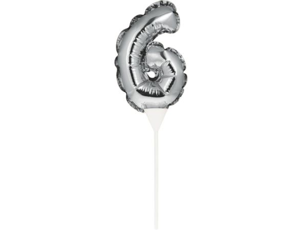 Ballon-Topper Zahl 6, Silber, 13 cm