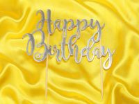 Cake Topper Happy Birthday silber