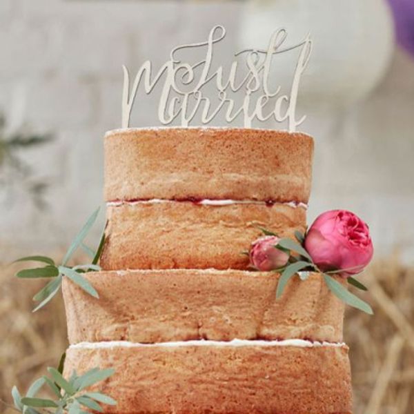 Tortendeko Just Married aus Holz, 14 cm