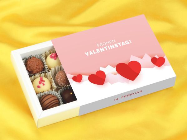 Trüffelverpackung für 12 Trüffel, Frohen Valentinstag