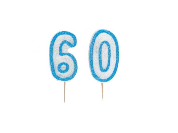 Zahlenkerze, Blau Glitzer 60