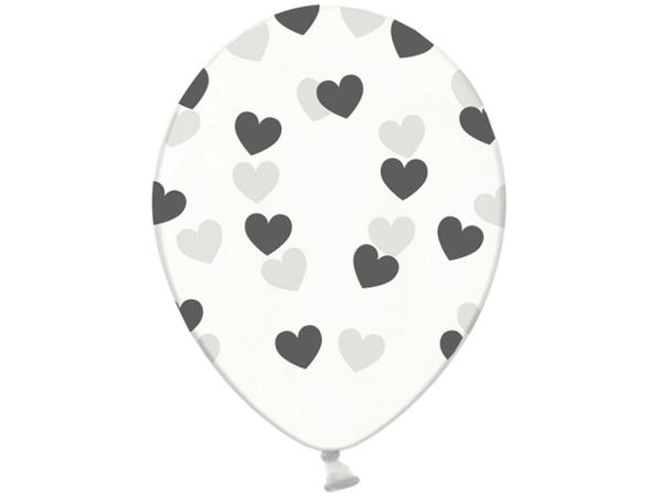 Luftballons Herzen Schwarz, 30 cm, 6 Stk.