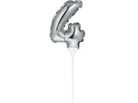 Ballon-Topper Zahl 4, Silber, 13 cm