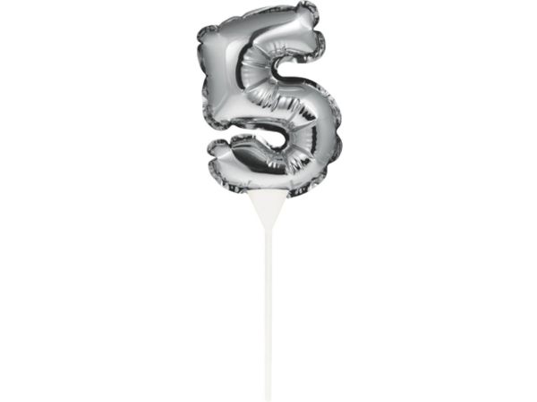 Ballon-Topper Zahl 5, Silber, 13 cm