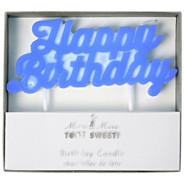 Meri Meri Geburtstagskerzen, HAPPY BIRTHDAY, blau, 12 cm