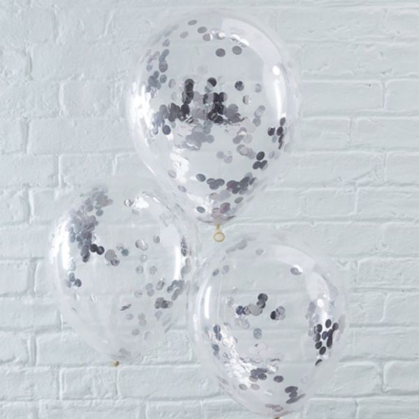 Luftballons Silbernes Konfetti, 5 Stück, 30 cm