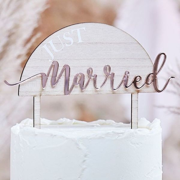 Tortentopper Just Married für Hochzeitstorten, Rose Gold, 17 cm