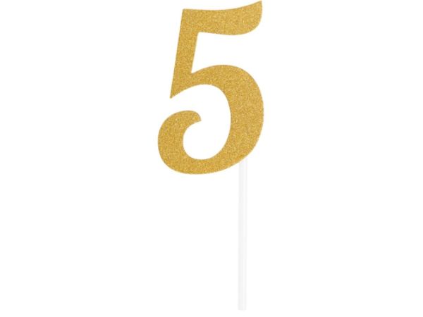 Tortentopper Zahl 5, Gold, 8 cm