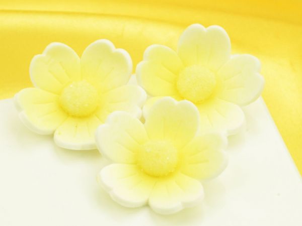 Flowers 40mm white-yellow sugar 6 pieces