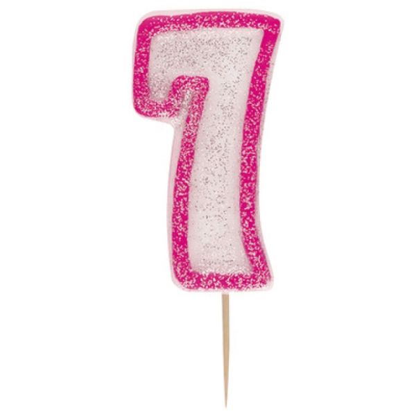 Geburtstagskerze, glitzer pink, rosa, 7