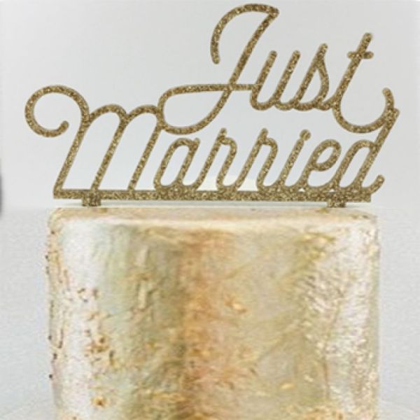 Torten Deko Topper Just Married gold