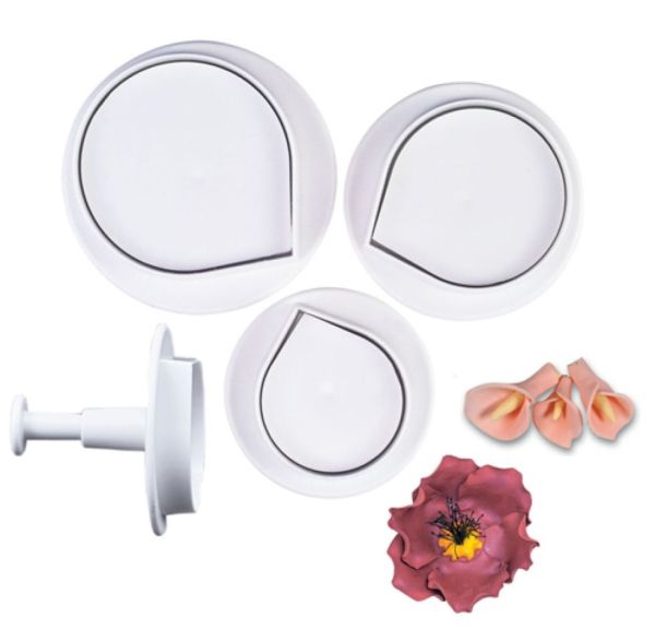 3 Fondant-Ausstechformen Set mit Auswerfer, Calla
