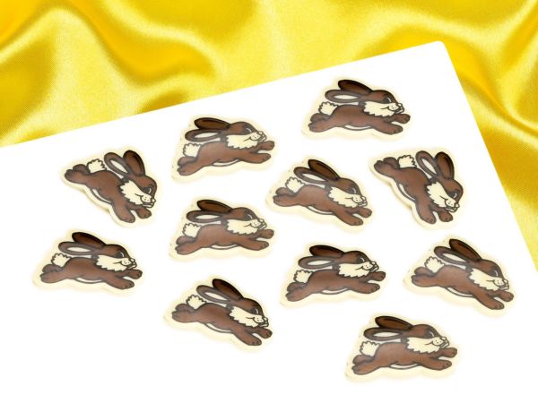 Schokoaufleger Hasen springend weiß 4,5x3cm 18 Stück