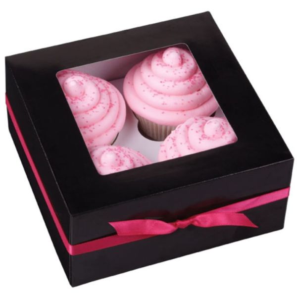 Cupcakeboxen Set für 4 Cupcakes Schwarz, 3 Stk.
