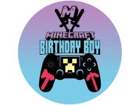 Fondant Paper Minecraft Birthday Boy, round 20cm