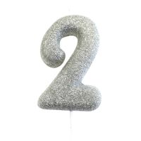 Geburtstagskerze Zahl 2, Silber, 7 cm