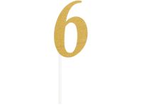 Tortentopper Zahl 6, Gold, 8 cm