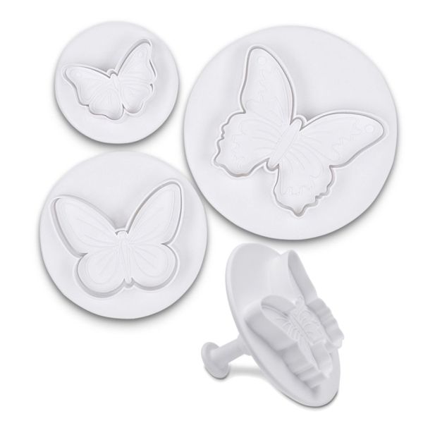 3 Fondant-Ausstechformen Set mit Auswerfer, Schmetterling