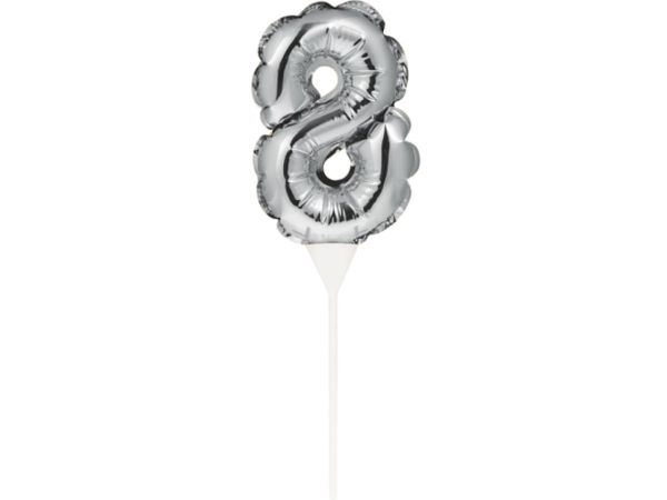 Ballon-Topper Zahl 8, Silber, 13 cm