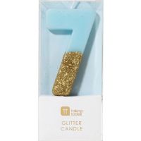 Geburtstagskerze, zahlenkerze, 7, blau, glitzer