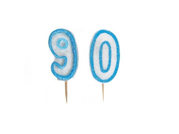 Zahlenkerze, Blau Glitzer 90