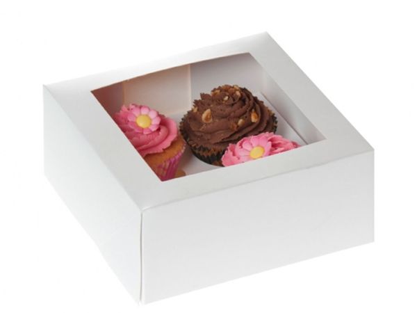 HoM Cupcake Box für 4 Cupcakes mit Sichtfenster Weiß