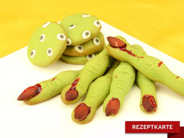 Hexenfinger und Zombie-Kekse Rezeptkarte