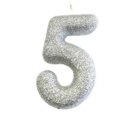 Birthday candle number 5, silver, 7 cm